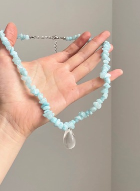 Vintage古着 Green natural stone drops项链