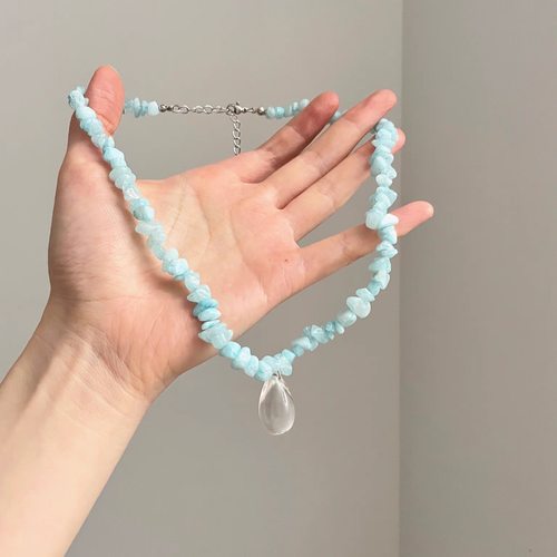 Vintage古着 Green natural stone drops项链