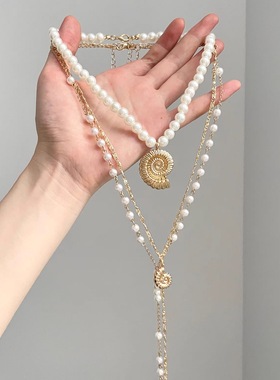 Vintage古着 Pearl conch cross项链