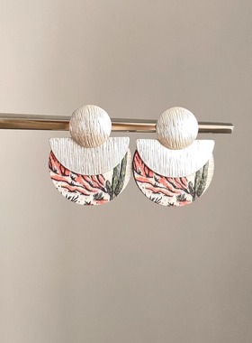 Vintage古着 Semicircular print耳饰