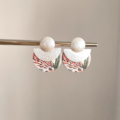 Vintage古着 Semicircular print耳饰