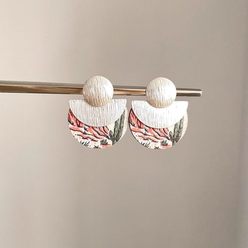 Vintage古着 Semicircular print耳饰