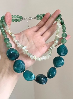 Vintage古着 Green resin beads项链
