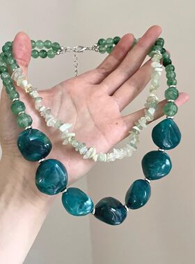 Vintage古着 Green resin beads项链