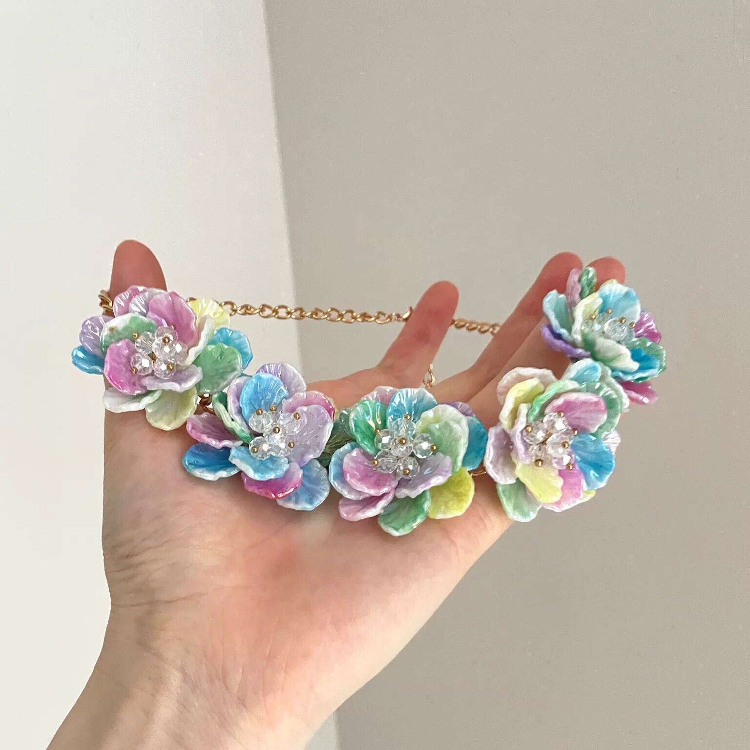 Vintage古着 Frosted colorful flowers项链 - 实物图