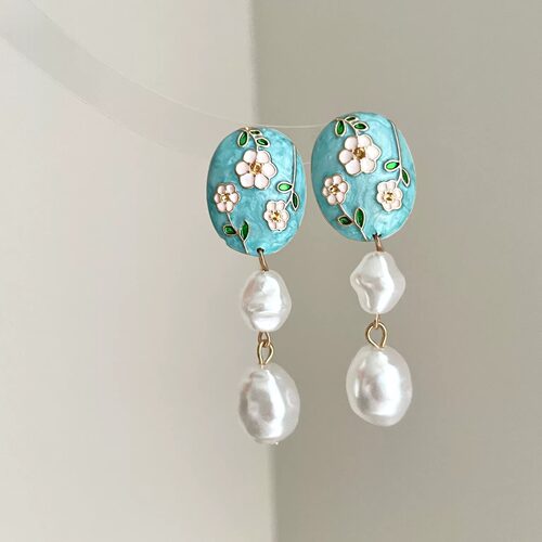 Vintage古着 Flower Pearl Messenger耳饰