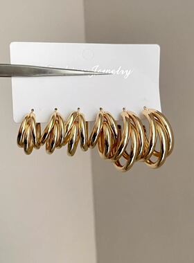 Vintage古着 Multi-layer geometric circle耳饰