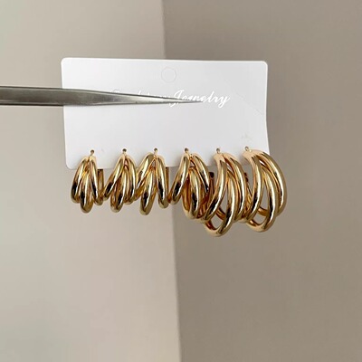 Vintage古着 Multi-layer geometric circle耳饰