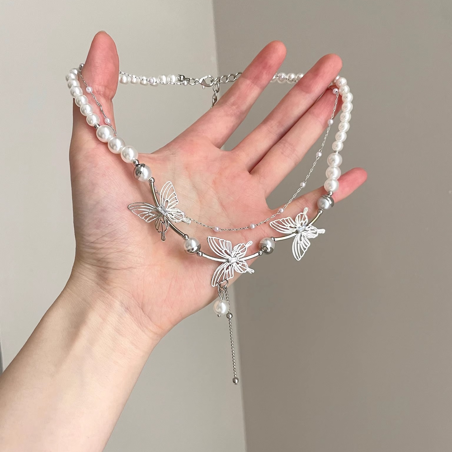 Vintage古着 White Moonlight Butterfly项链