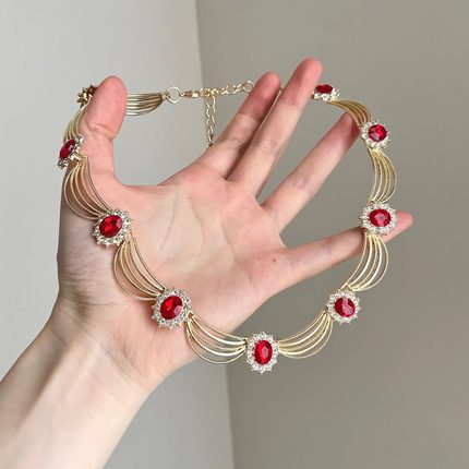 Vintage古着 Court wind ripples gems项链