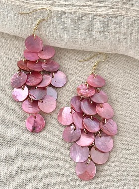 Vintage古着 Round shell tassel耳饰