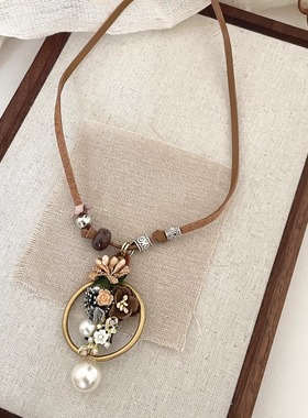 Vintage古着 Flower shadow flowing beads项链