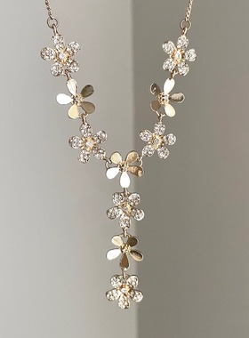 Vintage古着 Full of diamond flowers项链