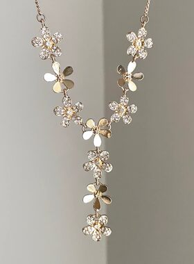 Vintage古着 Full of diamond flowers项链
