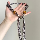 Vintage古着 beads丝巾 scarf Leopard silk
