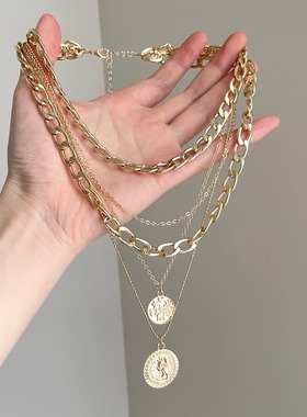 Vintage古着 Metal-style coin portrait项链