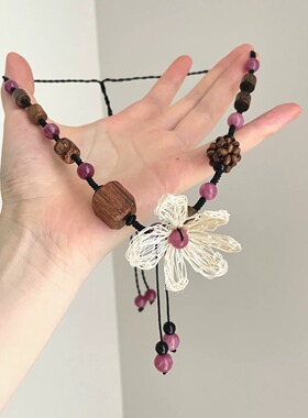 Vintage古着 Knitting pink flowers项链