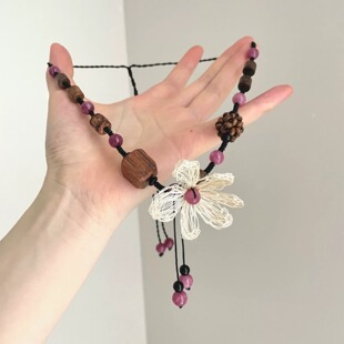 Vintage古着 Knitting pink flowers项链