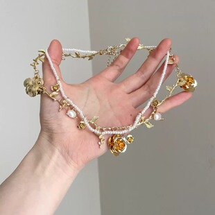 plated gold trace项链 Rose Vintage古着