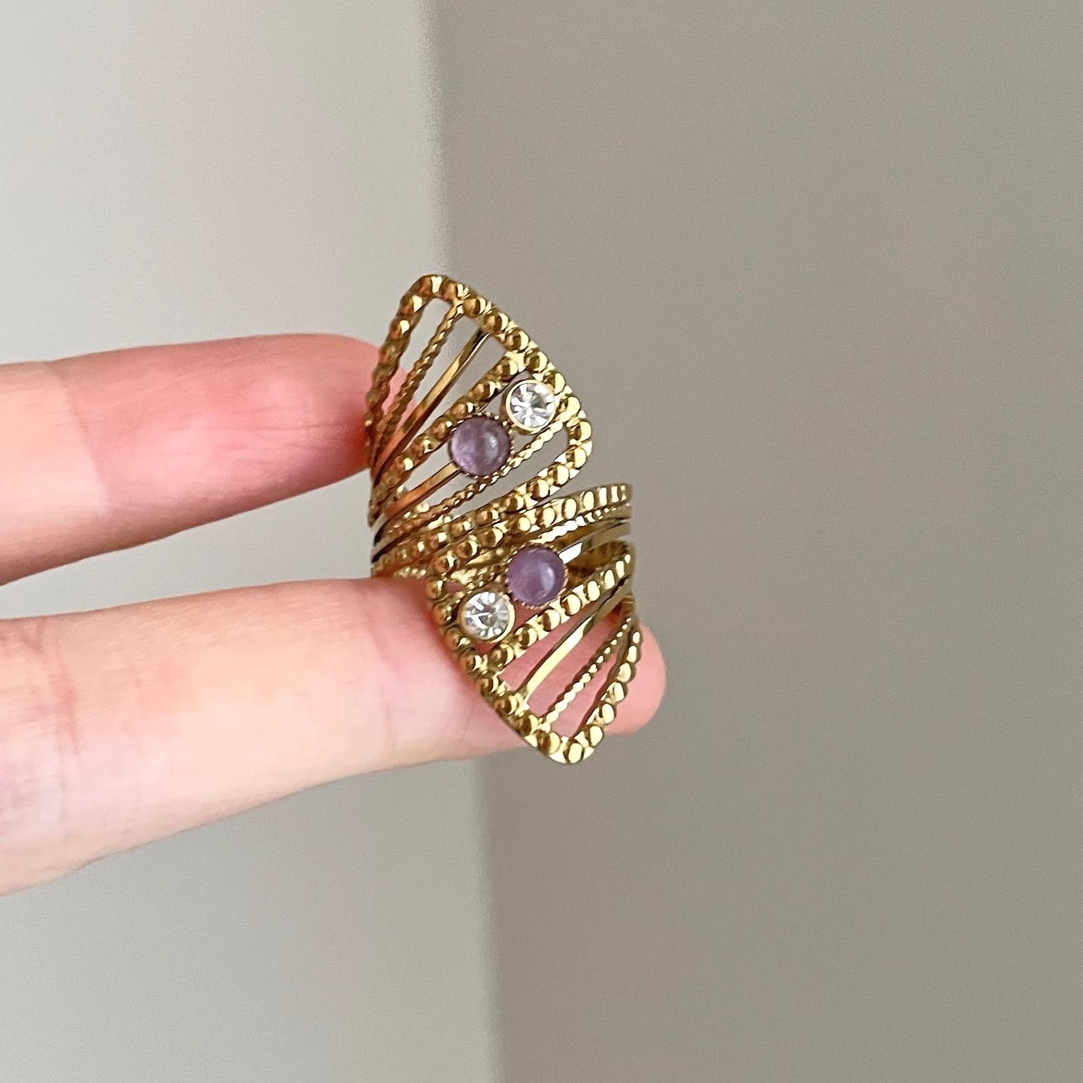 Vintage古着 Amethyst natural stone geometry戒指