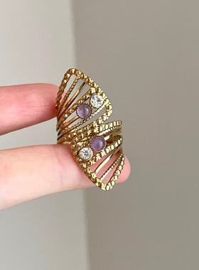 Vintage古着 Amethyst natural stone geometry戒指