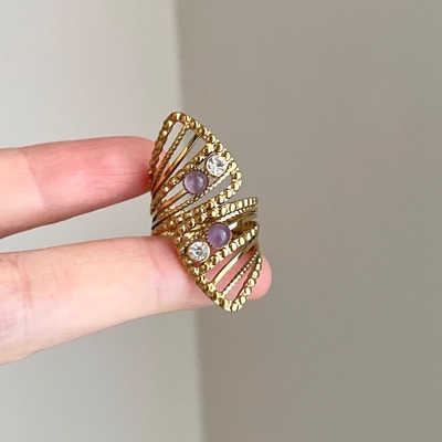 Vintage古着 Amethyst natural stone geometry戒指