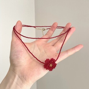 Vintage古着 Hand-made crimson flower项链