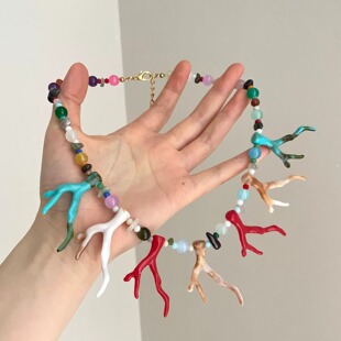 Vintage古着 Colorful coral antlers项链