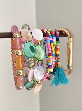 Vintage古着 Bohemian rice beads stacked手链
