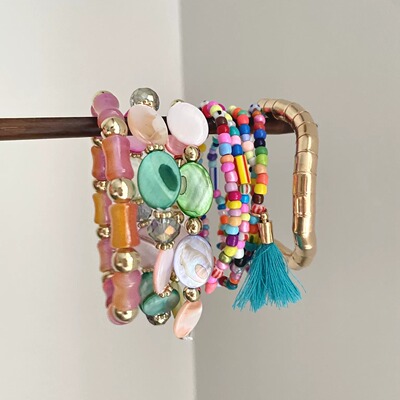 Vintage古着 Bohemian rice beads stacked手链