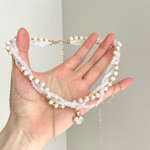Vintage古着 Glazed crystal love tassels项链
