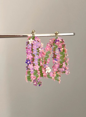 Vintage古着 Radium flower tassel耳饰