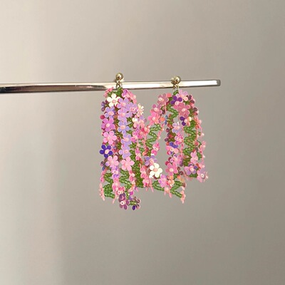 Vintage古着 Radium flower tassel耳饰