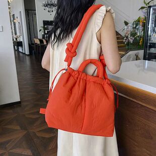 Fashion Small Puffer Tote Bag Nylon Down Cotton Drawstring C