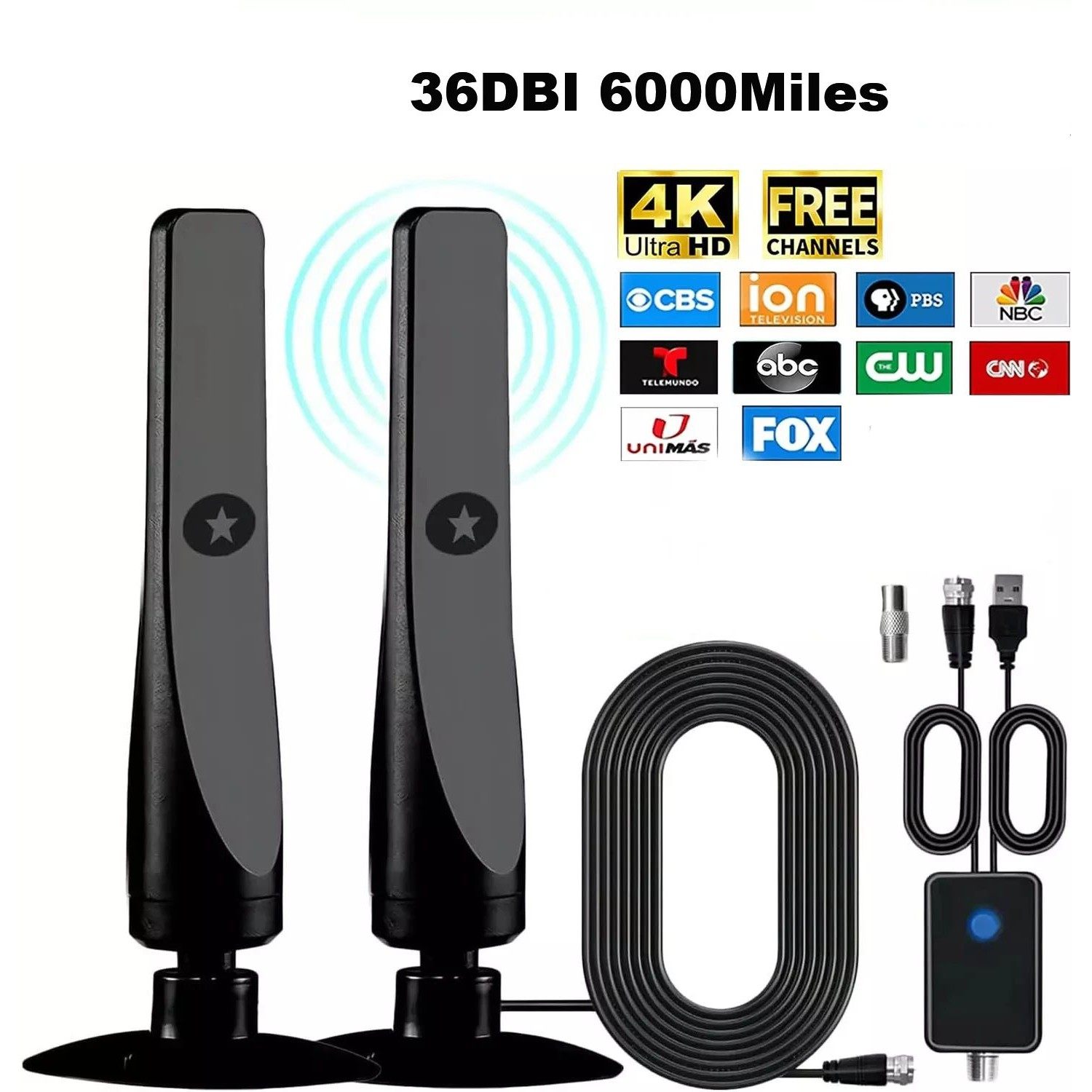 36DBI 6000 Miles Digital TV Antenna Indoor HDTV Amplified Si