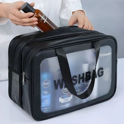 Dry-wet separation double transparent PU makeup bag portable