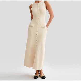 Lady Knitted Single 2024 Long Elegant Breasted Dresse Summer