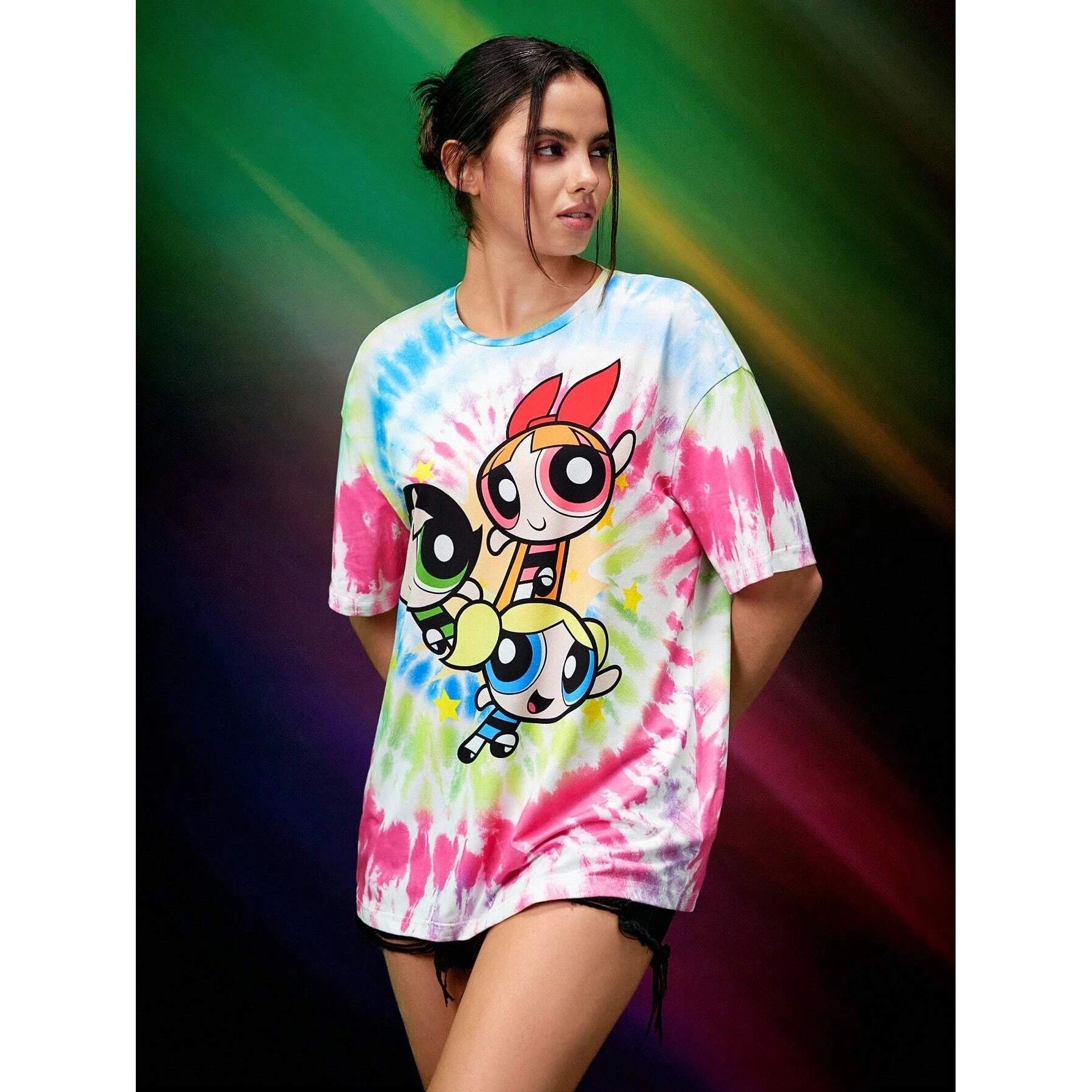 The Powerpuff Girls Tie Dye 3D Thin Short Sleeved T-Shirt Fo