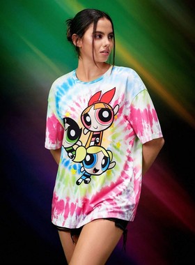 The Powerpuff Girls Tie Dye 3D Thin Short Sleeved T-Shirt Fo