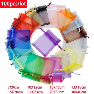 100Pcs/lot 7x9 9x12 10x15 13x18CM Organza Bags Jewelry Bag W