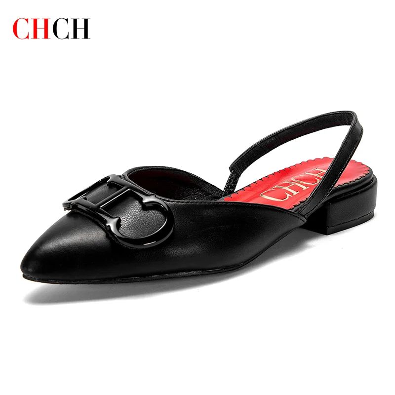 CHCH Women's Sandals 2024 New Black Pointed Flat bottomed lo