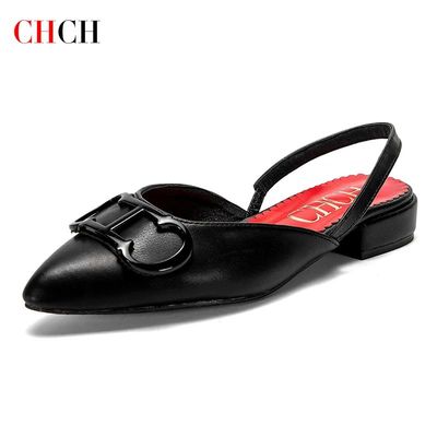 CHCH Women's Sandals 2024 New Black Pointed Flat bottomed lo