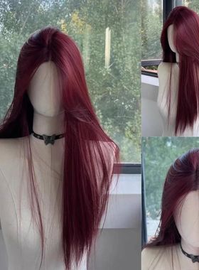 Red Wig Long Straight Lace Front Wig for Woman Nature Synthe