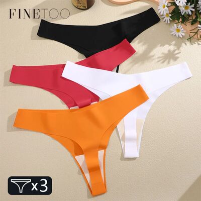FINETOO 3PCS Women Ice Silk Seamless Underpants Panties Sexy