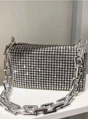 Allover Rhinestone Bucket Bag, Glitter Chain Prom Purse, Wom