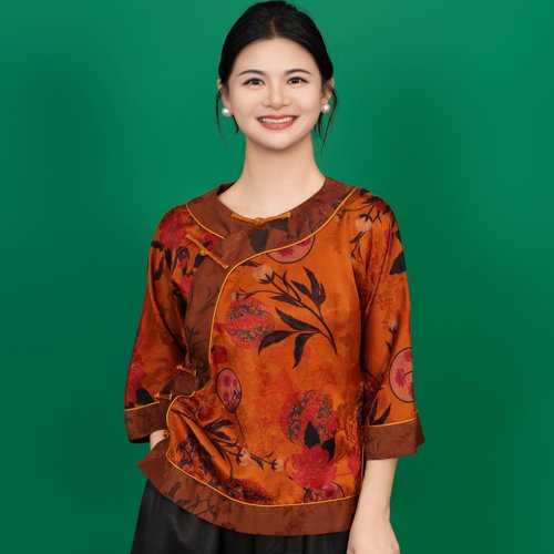 【若心】红云纱桑波缎新中式国风斜襟姐姐服百搭时尚花色