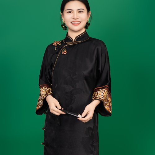 【文雅】香云纱重锻提花刺绣改良版旗袍新中式女中国风