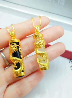 新款沙金首饰品铜镀金镶玉吊坠霸气盘龙柱挂坠男女款项链久不掉色