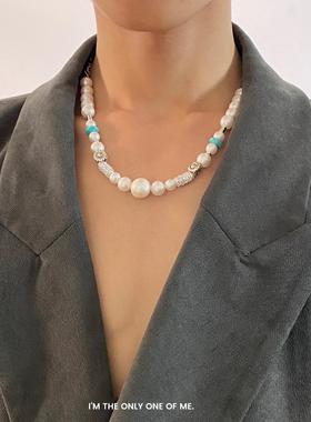 小雏菊镶钻珍珠项链男潮女夏ins嘻哈中性小众设计感锁骨链情侣