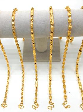 越南沙金项链男士镀金空心六角桶珠链可定制厚金女橄榄珠包金链子